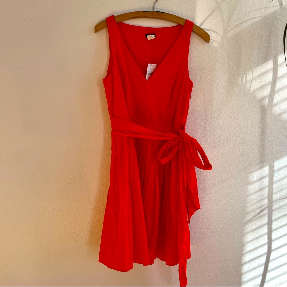 NWT 100% Cotten red JCREW pleated dress